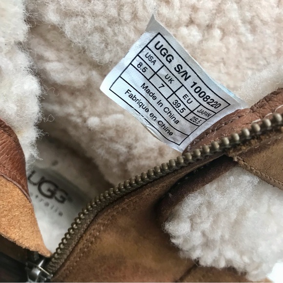 Last Chance! UGG Boots S-8.5 Blayre Lodge Chestnut Suede Side Zipper Shearling - Picture 3 of 4